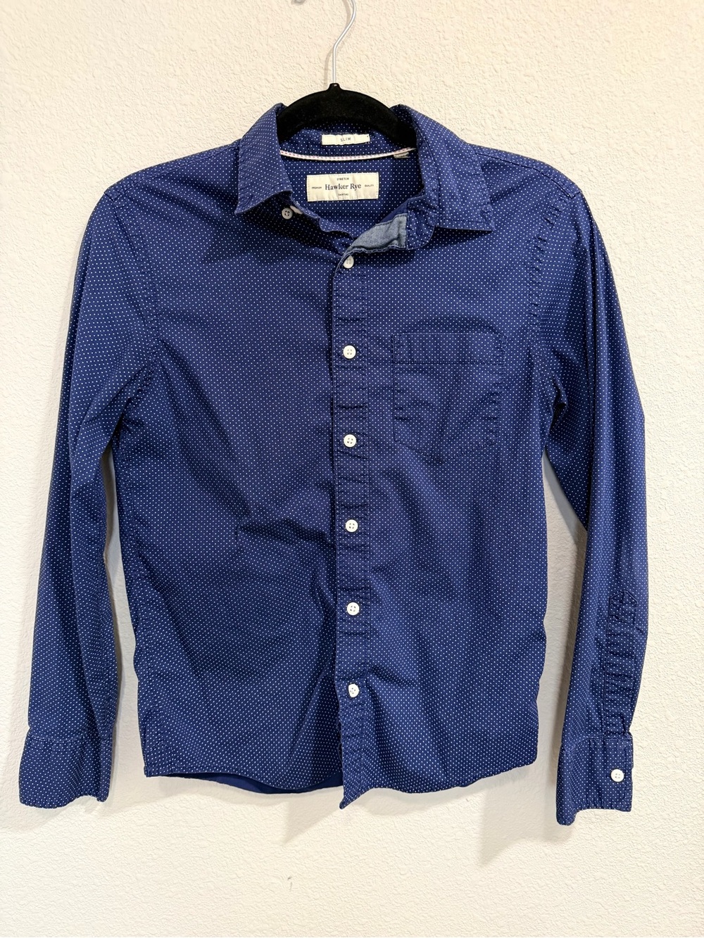 Hawker Rye Slim Stretch Navy Microdot Long-Sleeve Dress Shirt